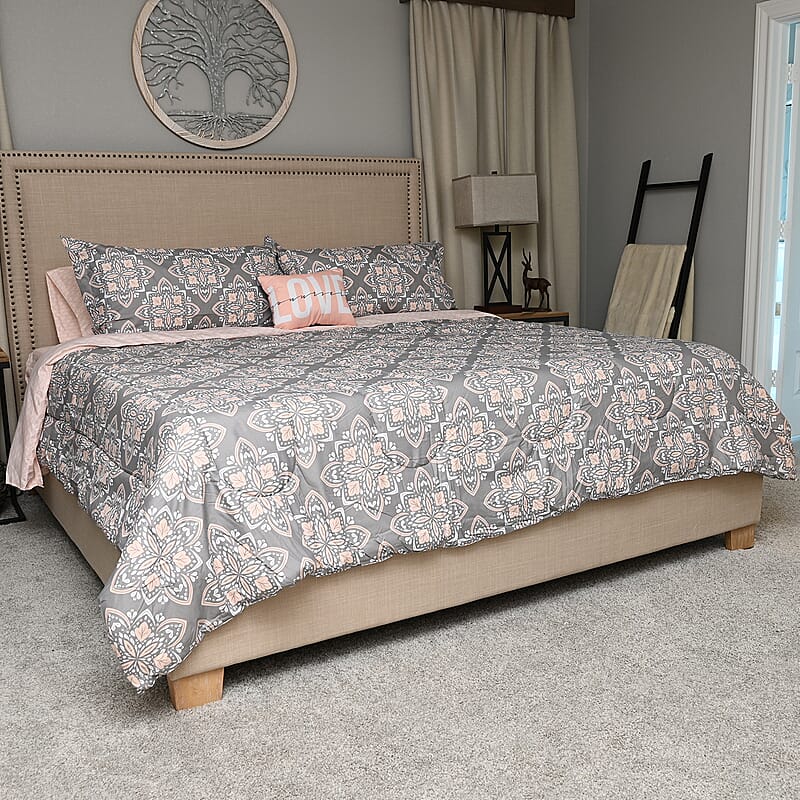 BELLA HOME 6pc Gray Damask Comforter Set -Twin (100% Microfiber)
