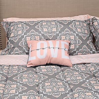 BELLA HOME 6pc Gray Damask Comforter Set -Twin (100% Microfiber)