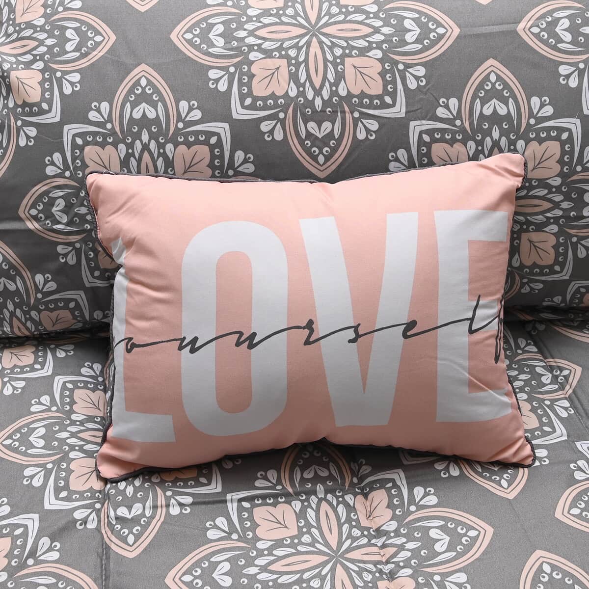 BELLA HOME 6pc Grey Damask Comforter Set -Twin (100% Microfiber) image number 4