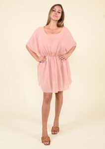 Tamsy Blush Chiffon Drape Blouse with Elastic Waistband - (One Size Fits up to XL)