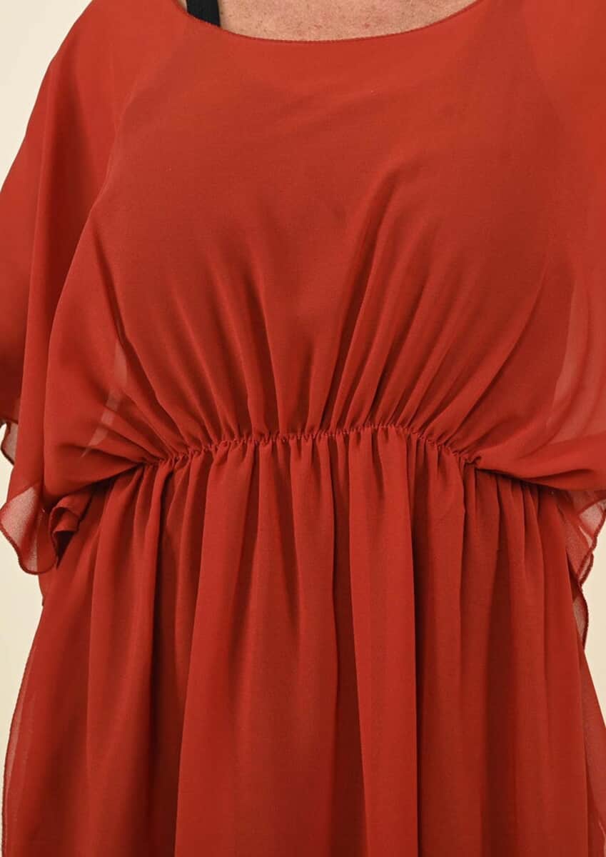 Tamsy Burgundy Chiffon Drape Blouse with Elastic Waistband - (One Size Fits up to XL) image number 3