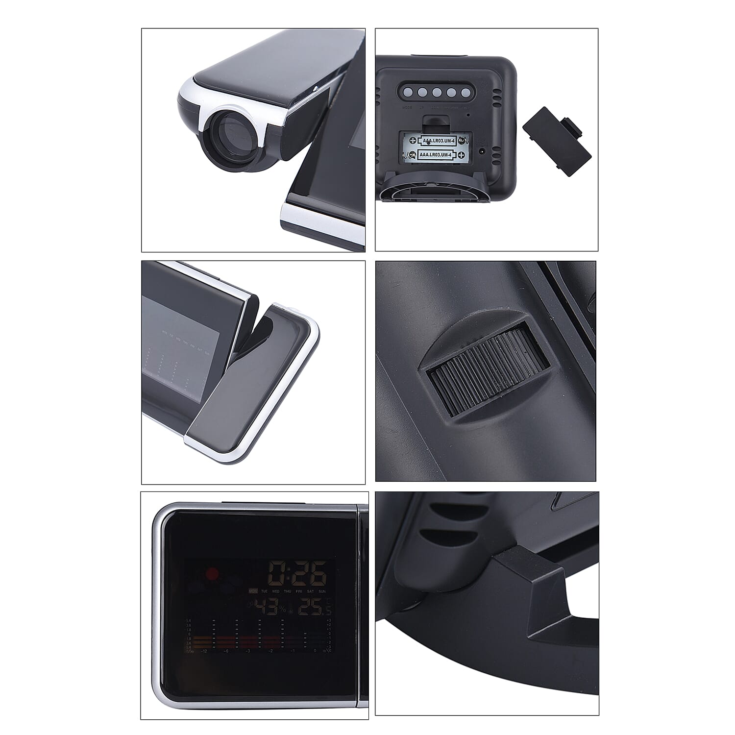 Black Digital Projection Alarm Clock with Weather Station (2xAAA Batteries Not include)