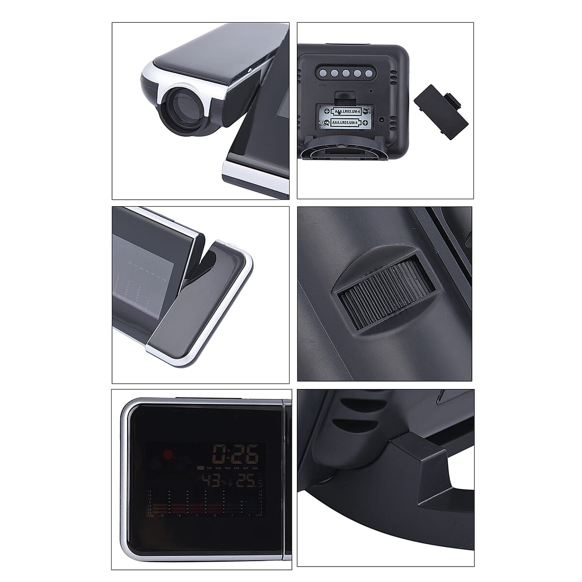 Black Digital Projection Alarm Clock with Weather Station (2xAAA Batteries Not include) image number 5