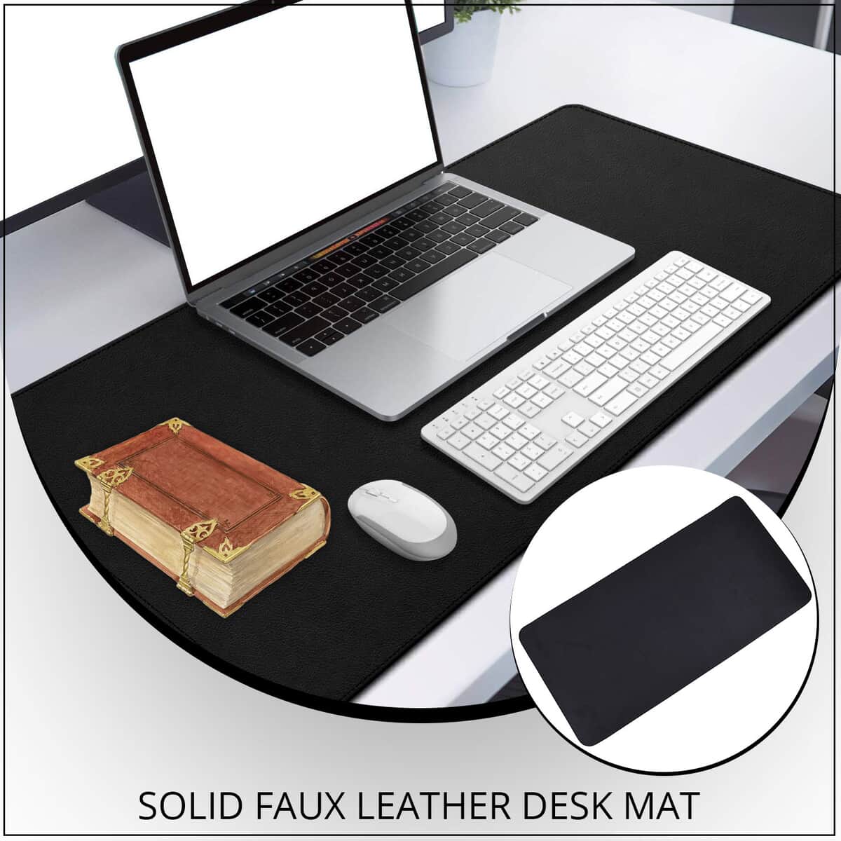 Black Solid Faux Leather Desk Mat image number 1