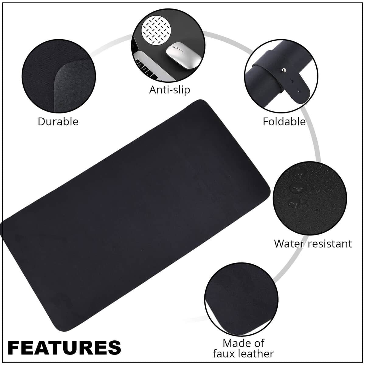 Black Solid Faux Leather Desk Mat image number 2