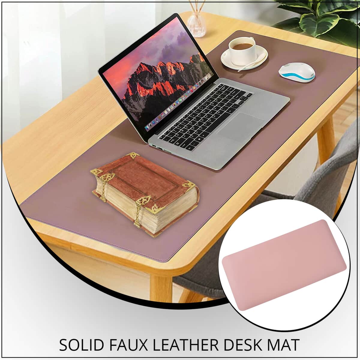 Black Solid Faux Leather Desk Mat (23.62"x11.81") image number 1