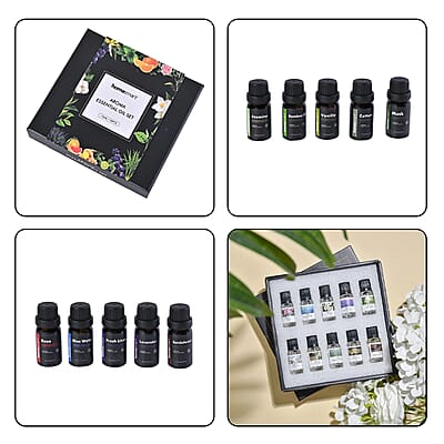 Set of 10 Ultimate Relaxation Essential Oil, Soothing and Stress Relief Aromatic Relaxing Massage Oils Set