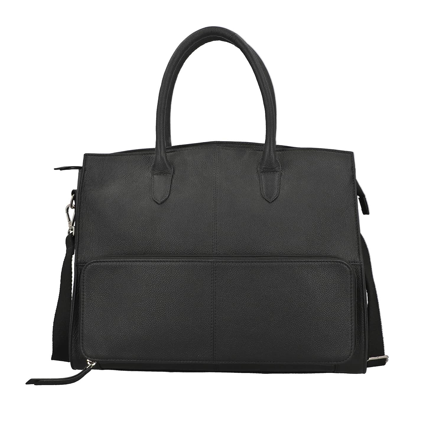 Black Hand stitched Genuine Black Leather Tote Bag with Meal orders Compartment