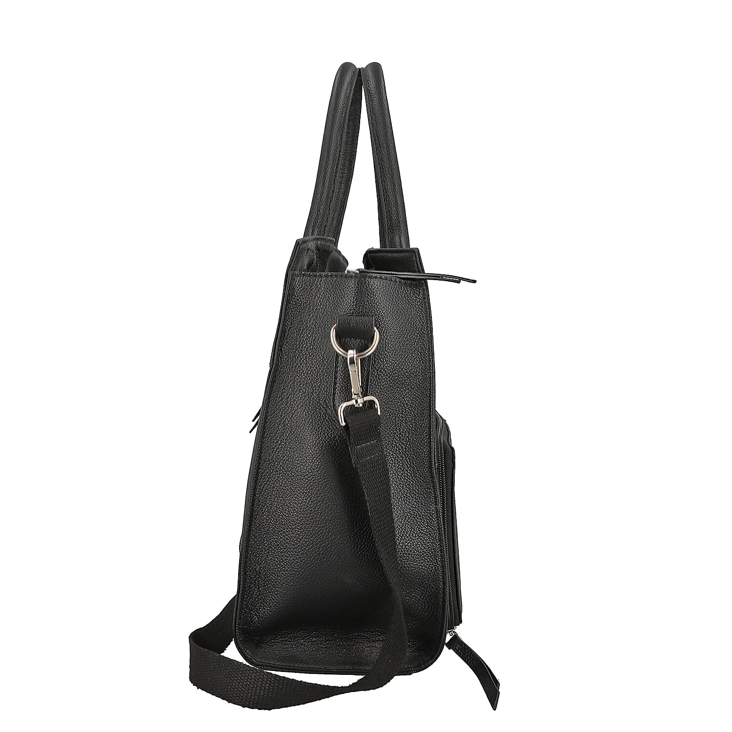 Black Hand Stitched Genuine Leather Tote Bag with Meal Compartment
