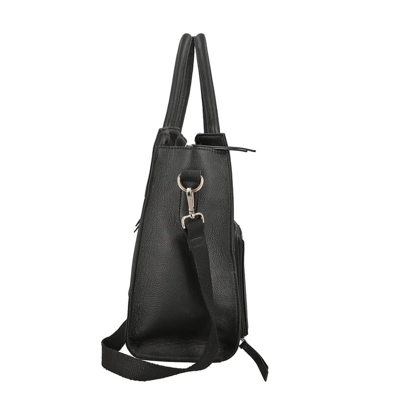 Black Hand Stitched Genuine Leather Tote Bag with Meal Compartment