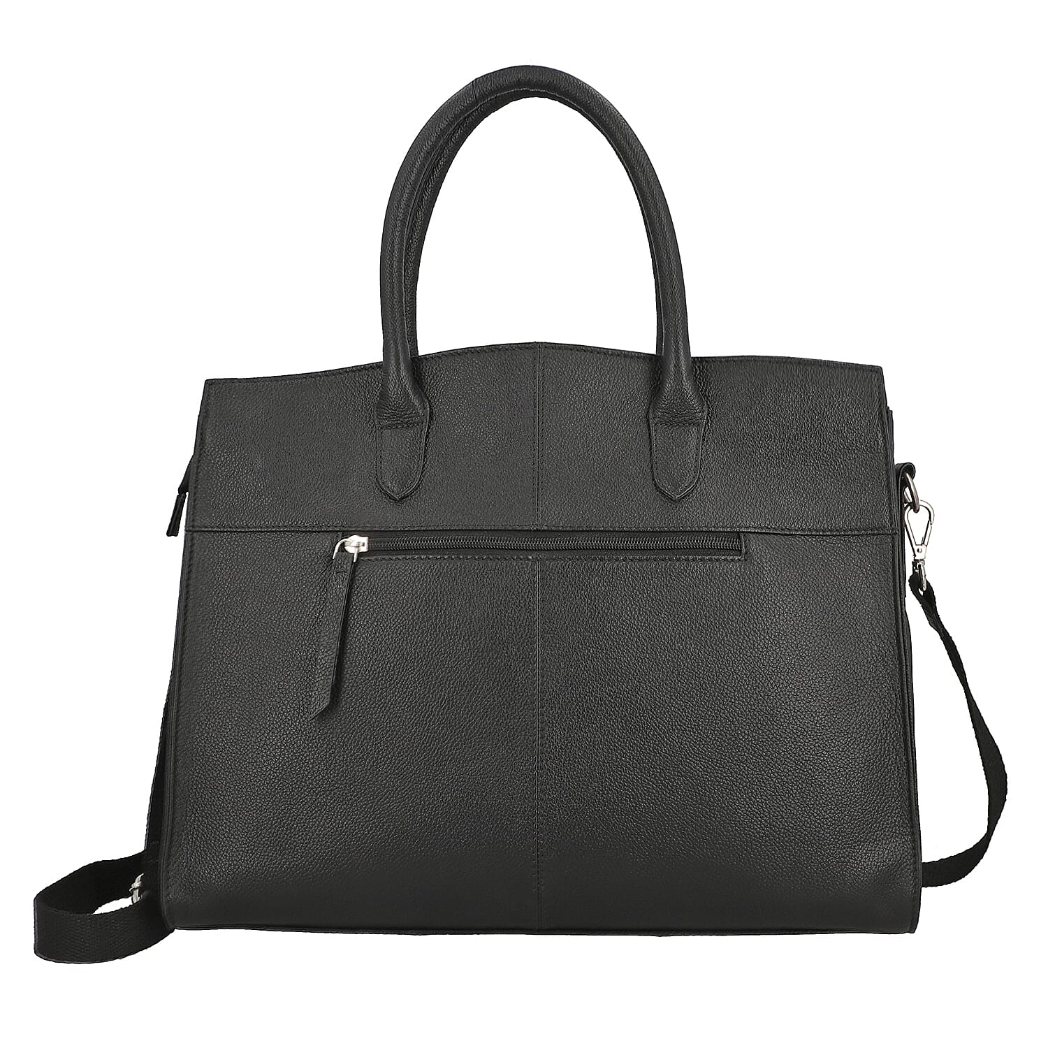 Black Hand Stitched Genuine Leather Tote Bag with Meal Compartment
