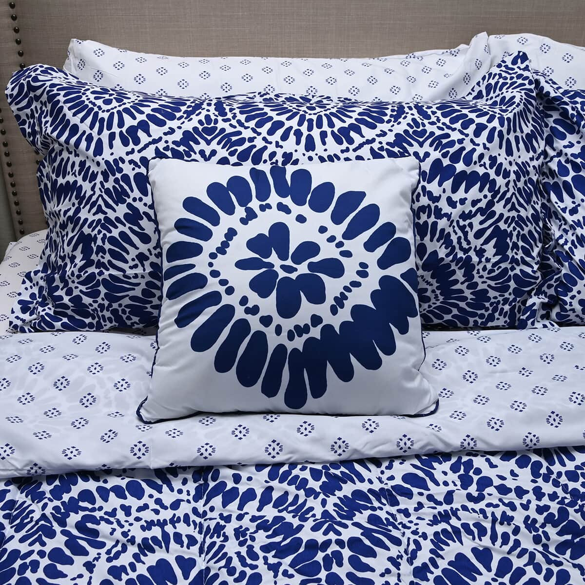 BELLA HOME Blue Mosaic 8pc Comforter Set - Full (100% Microfiber) image number 1