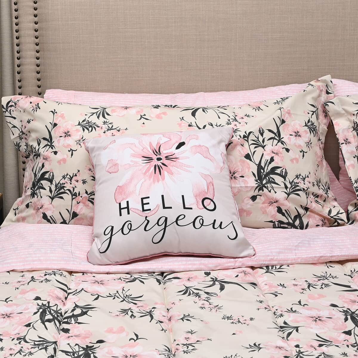 BELLA HOME Pink Floral 6pc Comforter Set -Twin (100% Microfiber) image number 1