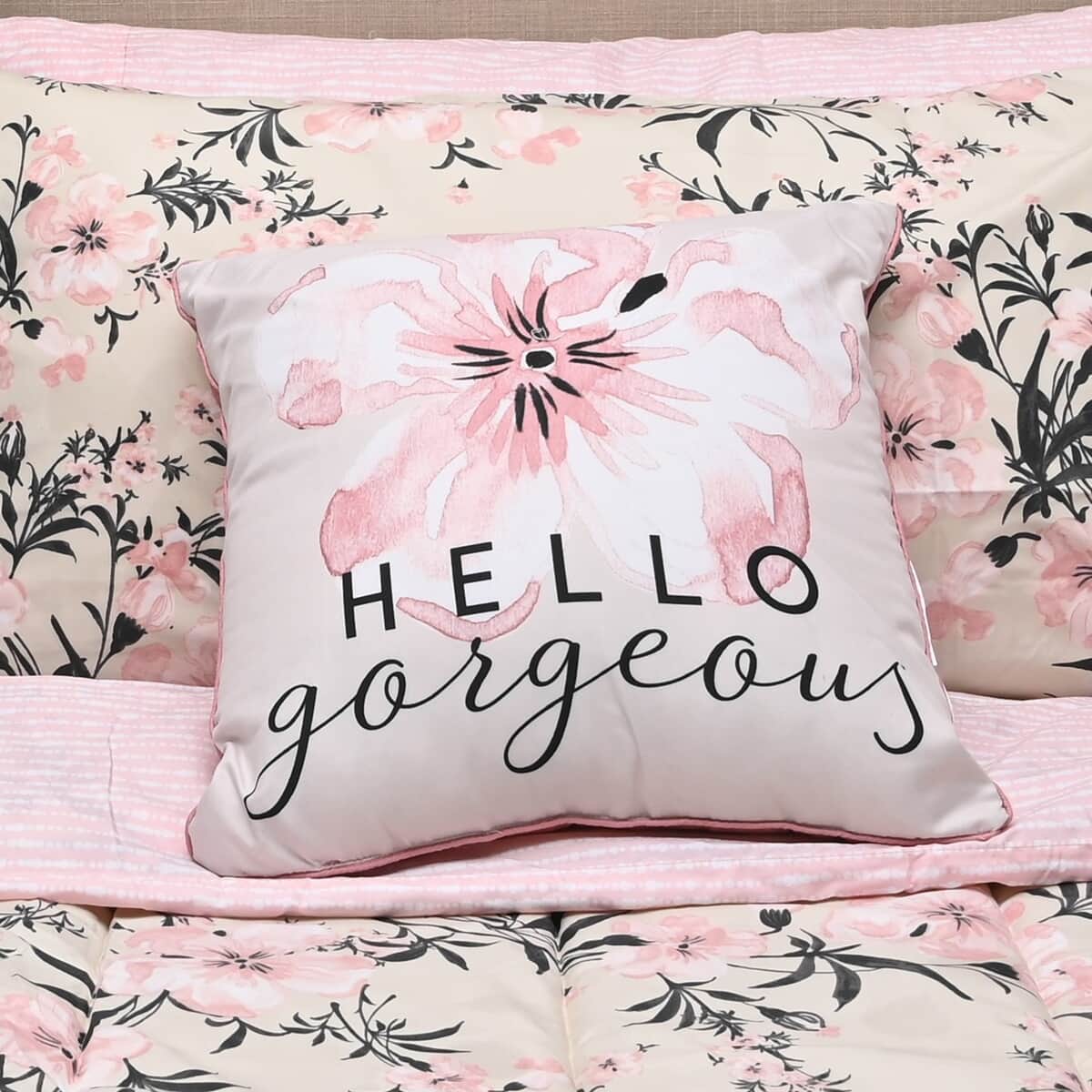BELLA HOME Pink Floral 6pc Comforter Set -Twin (100% Microfiber) image number 4