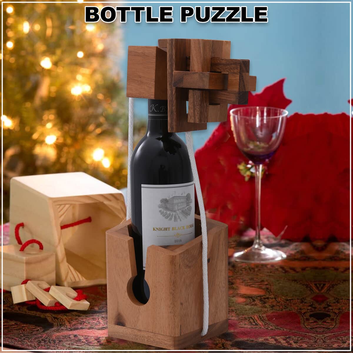 Wine Bottle Puzzle with Handmade Wooden Base (750 ml) (Level 1-5) image number 1