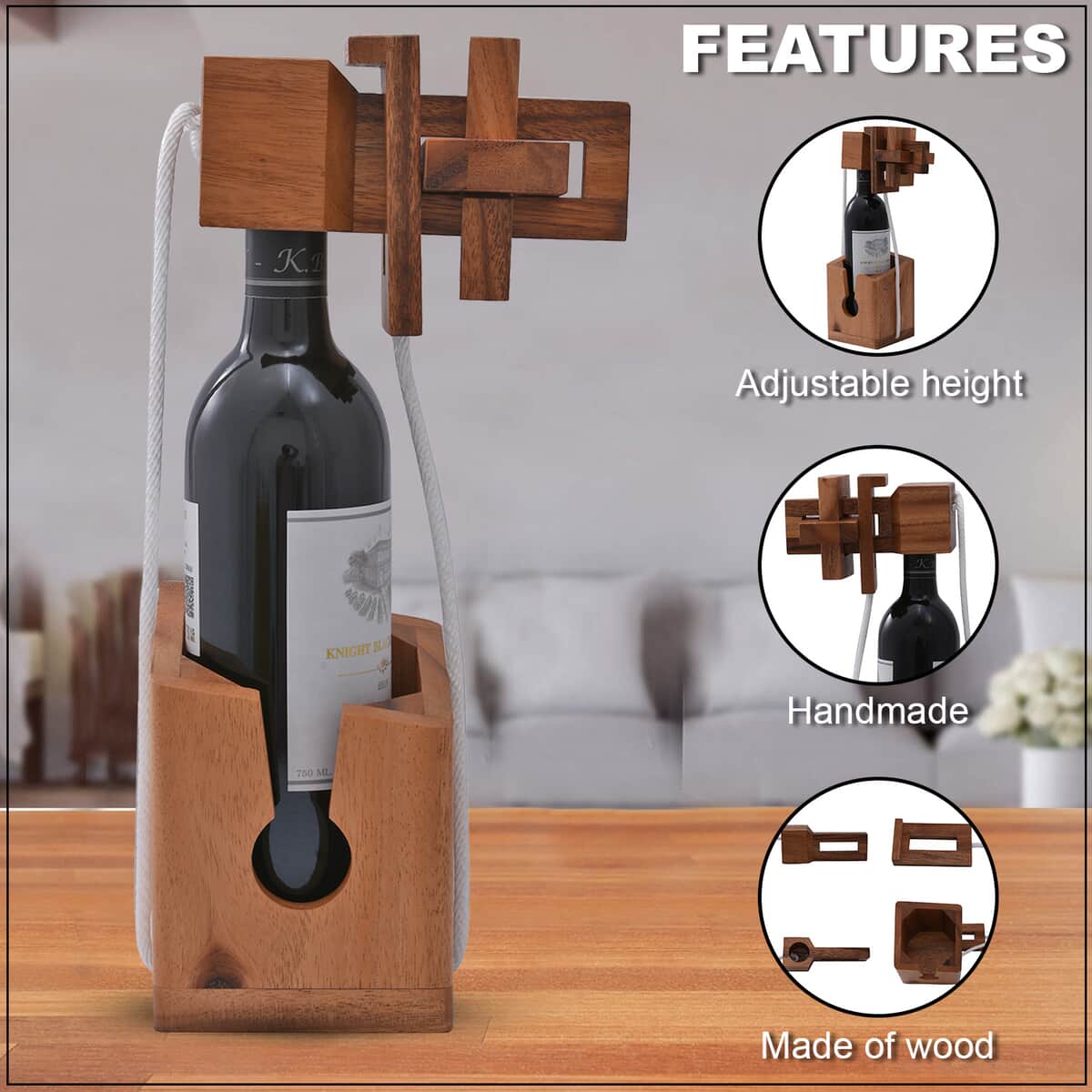 Wine Bottle Puzzle with Handmade Wooden Base (750 ml) (Level 1-5) image number 2