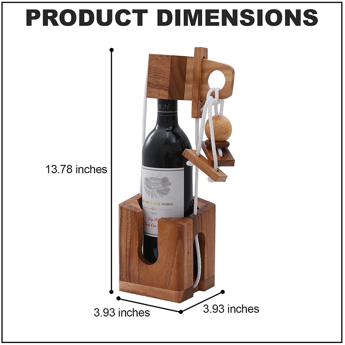 Riddle Rope Wine Bottle Puzzle with Handmade Wooden Base (750 ml) (Level 1-5) image number 3