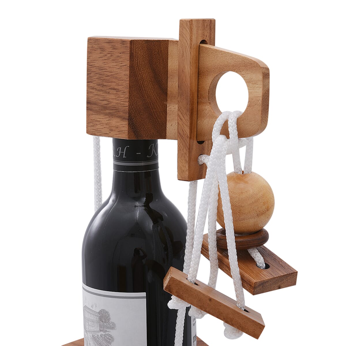 Riddle Rope Wine Bottle Puzzle with Handmade Wooden Base (750 ml) (Level 1-5) image number 5