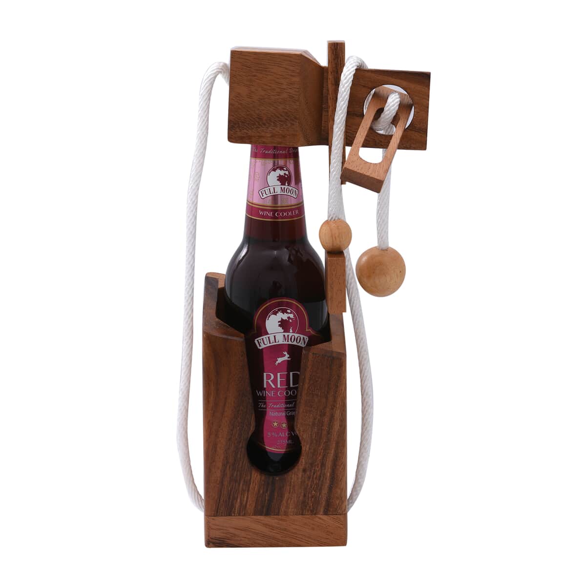 Beer Wine Bottle Puzzle with Handmade Wooden Base(330 ml) (Level 1-5) , Wooden Wine Bottle Puzzle , Wine Bottle Lock Puzzle image number 0