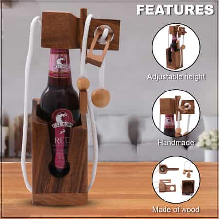 Beer Wine Bottle Puzzle with Handmade Wooden Base(330 ml) (Level 1-5) , Wooden Wine Bottle Puzzle , Wine Bottle Lock Puzzle image number 2