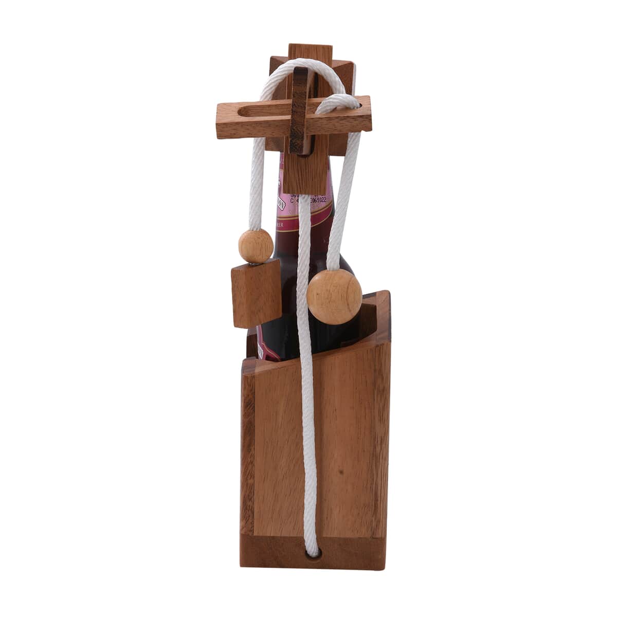Beer Wine Bottle Puzzle with Handmade Wooden Base(330 ml) (Level 1-5) , Wooden Wine Bottle Puzzle , Wine Bottle Lock Puzzle image number 4
