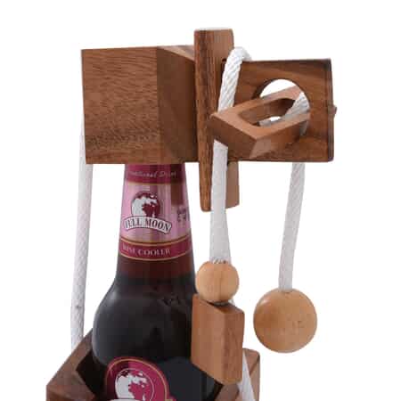 Beer Wine Bottle Puzzle with Handmade Wooden Base(330 ml) (Level 1-5) , Wooden Wine Bottle Puzzle , Wine Bottle Lock Puzzle image number 5