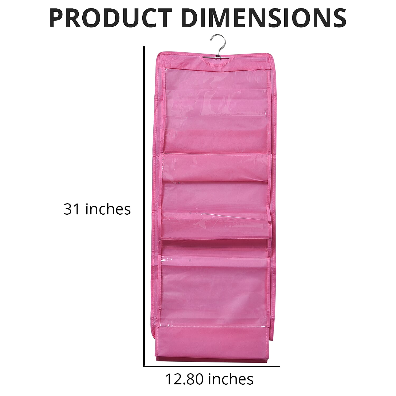 Set of 3 Orange, Dark Blue and Pink Non-Woven Hanging Storage Bag with Large Clear Window