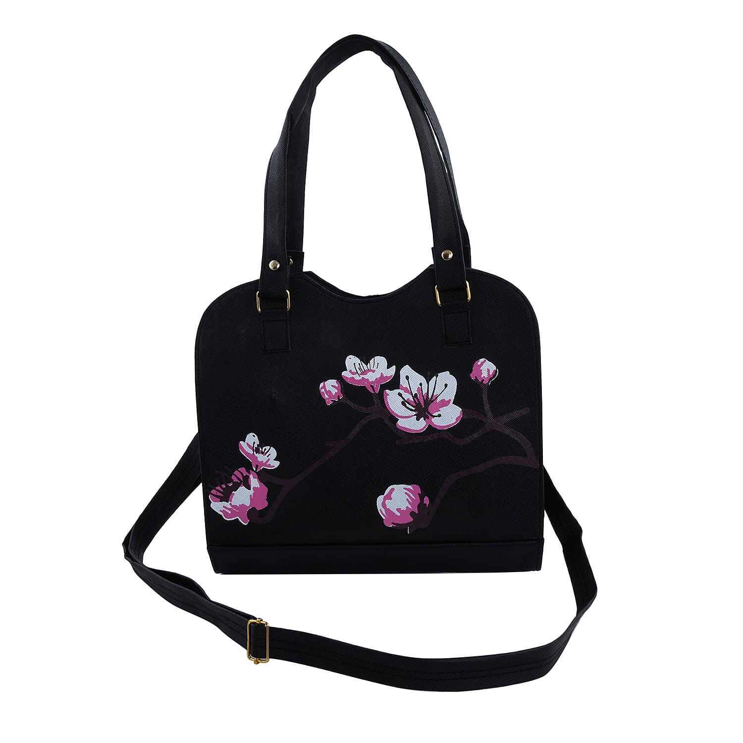 Black Faux Leather Floral Pattern 3 in 1 Sling Bag With 2 Smaller Bag