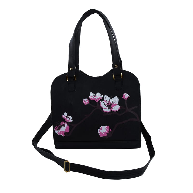 Black Faux Leather Floral Pattern 3 in 1 Sling Bag With 2 Smaller Bag