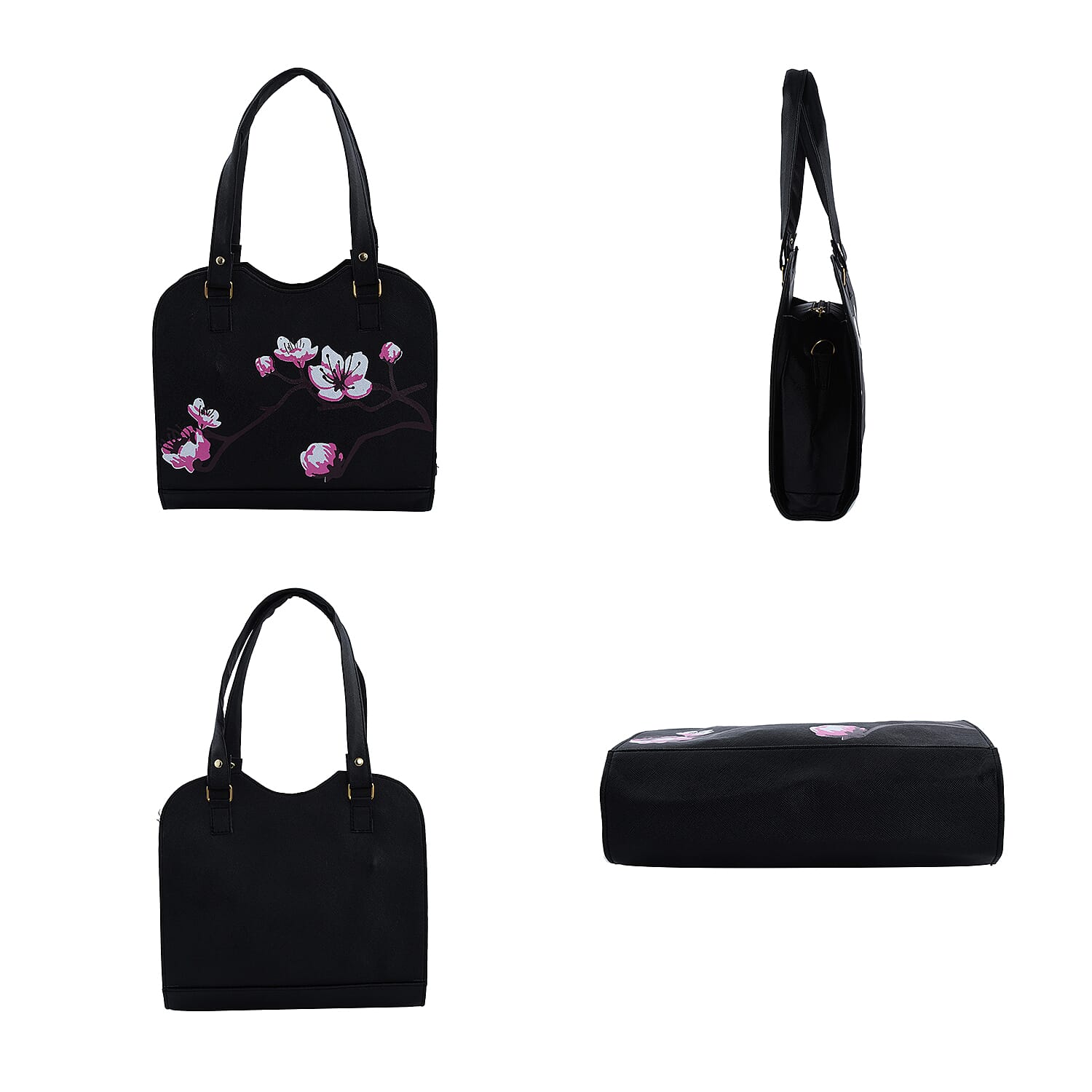 Black Faux Leather Floral Pattern 3 in 1 Sling Bag With 2 Smaller Bag