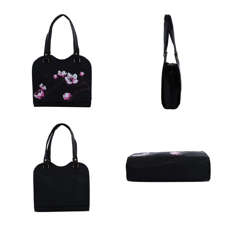 Black Faux Leather Floral Pattern 3 in 1 Sling Bag With 2 Smaller Bag