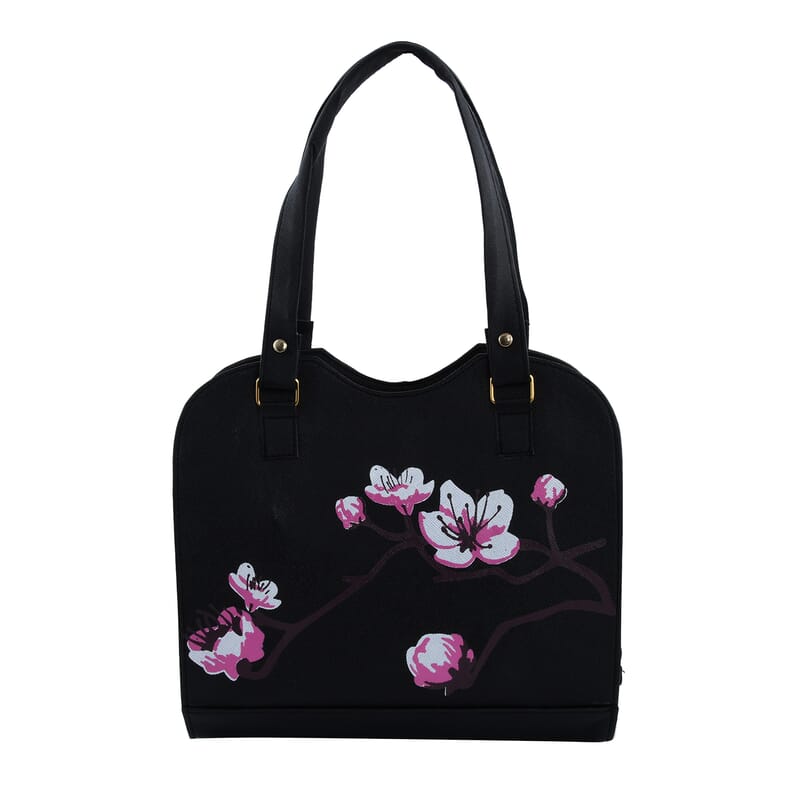 Black Faux Leather Floral Pattern 3 in 1 Sling Bag With 2 Smaller Bag