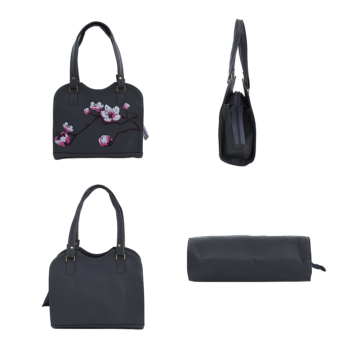 Gray Faux Leather Floral Pattern 3 in 1 Sling Bag With 2 Smaller Bag image number 1