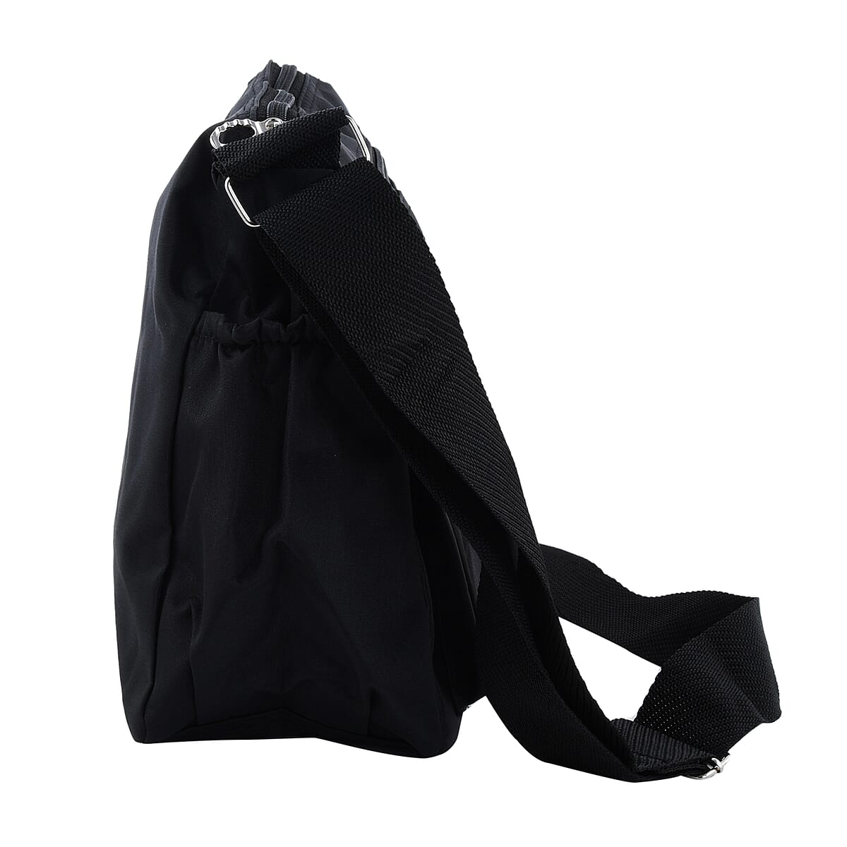 Black Microfiber Crossbody Sling Bag with 2 Pockets Inside (10.24"x3.54"x7.87") image number 1