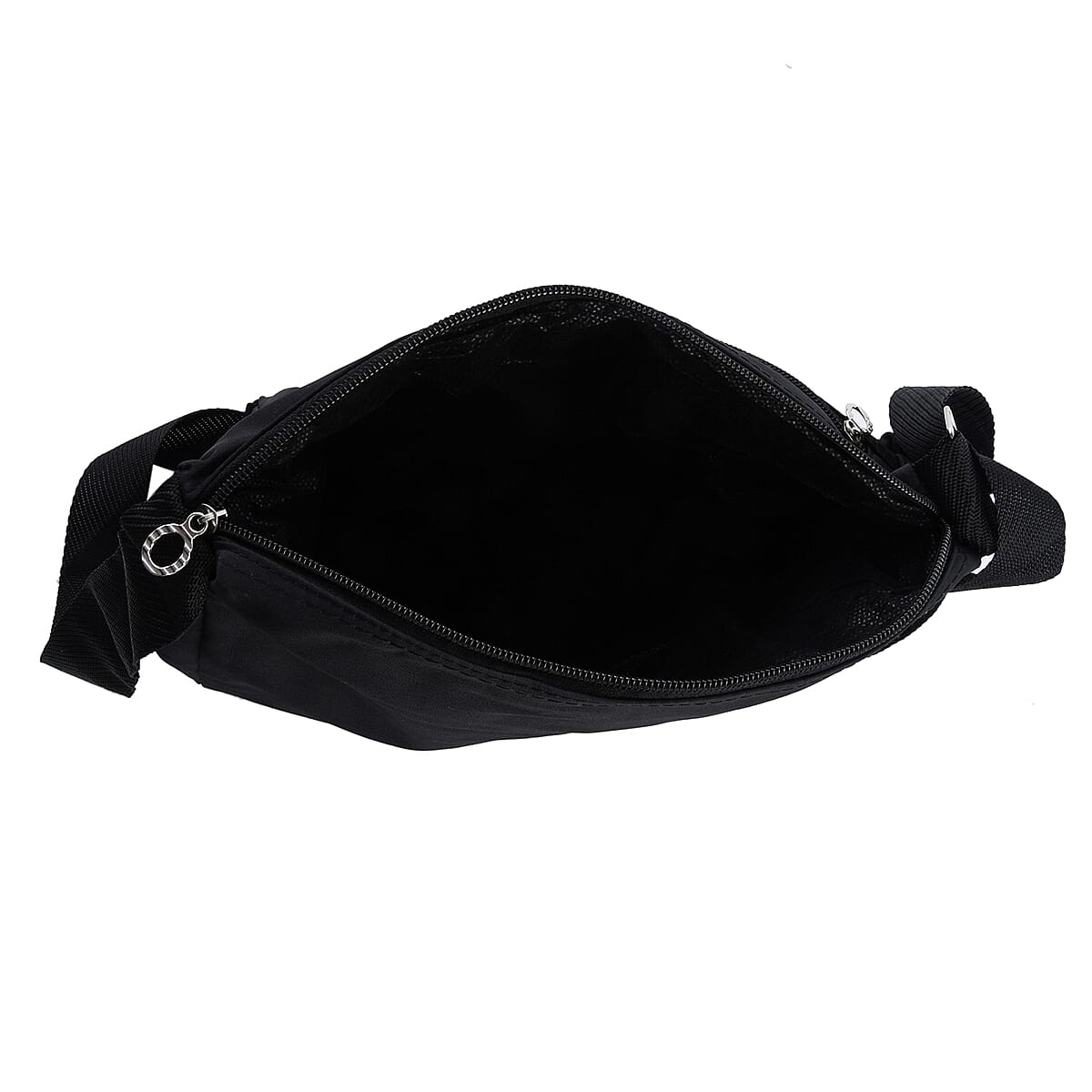 Black Microfiber Crossbody Sling Bag with 2 Pockets Inside (10.24"x3.54"x7.87") image number 4