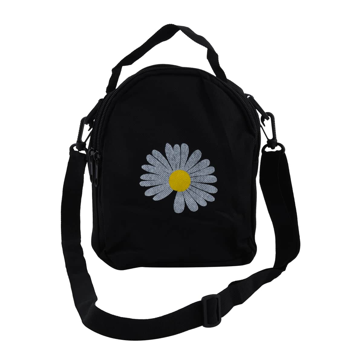 Black Canvas Sling Crossbody Bag with 3 Pocket (7.09"x2.76"x8.66") image number 0