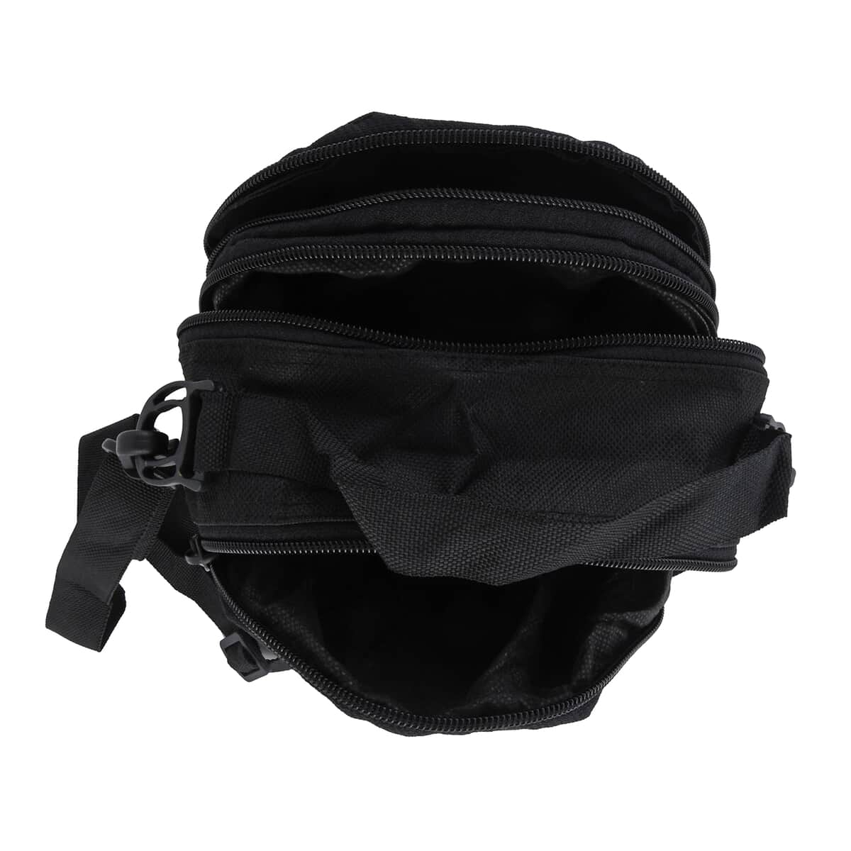 Black Canvas Sling Crossbody Bag with 3 Pocket (7.09"x2.76"x8.66") image number 5