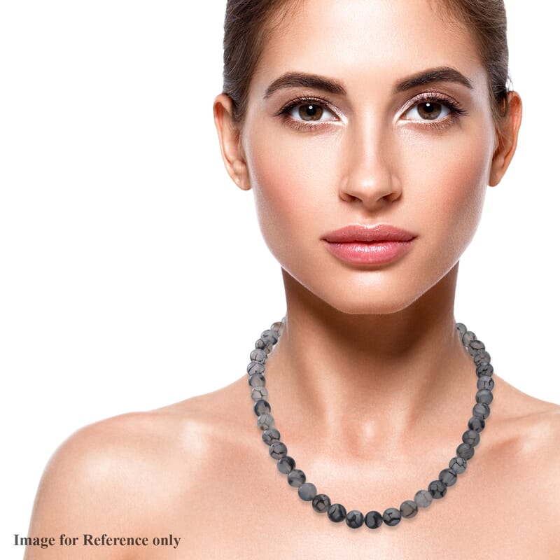 Dragon Agate Beaded Necklace 18 Inches in Sterling Silver 250.00 ctw