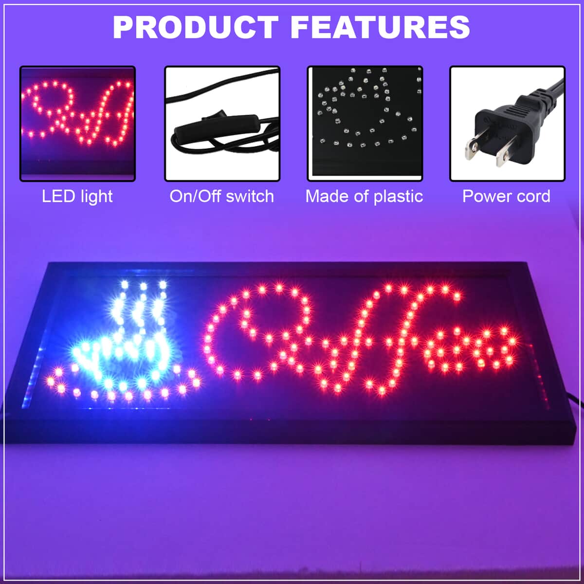 LED SIGN, LIGHTED COFFE WITH IN-LINE SWITCH Wall Decor image number 2