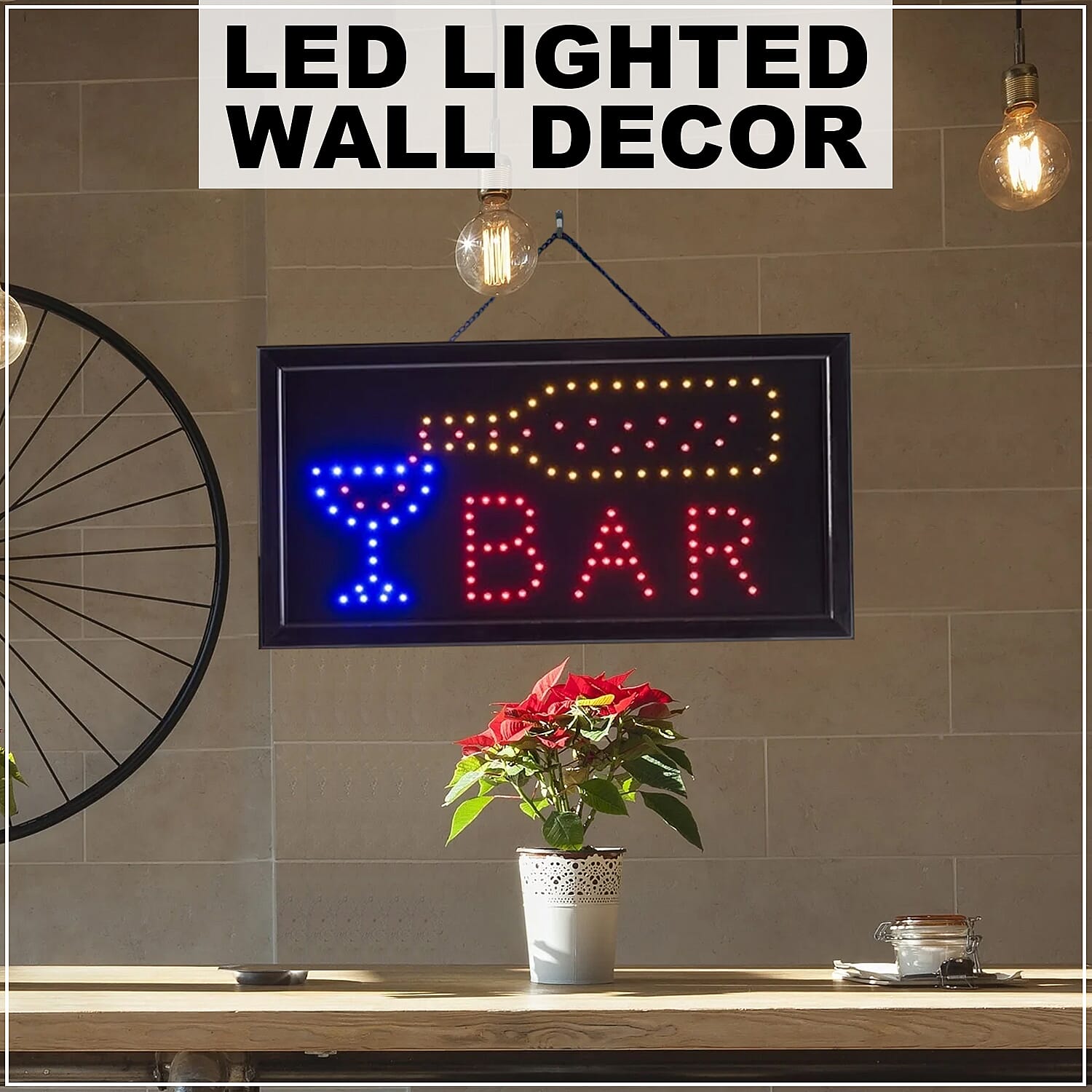 LED SIGN, LIGHTED BAR AND BOTTLE  WITH IN-LINE SWITCH Wall Decor
