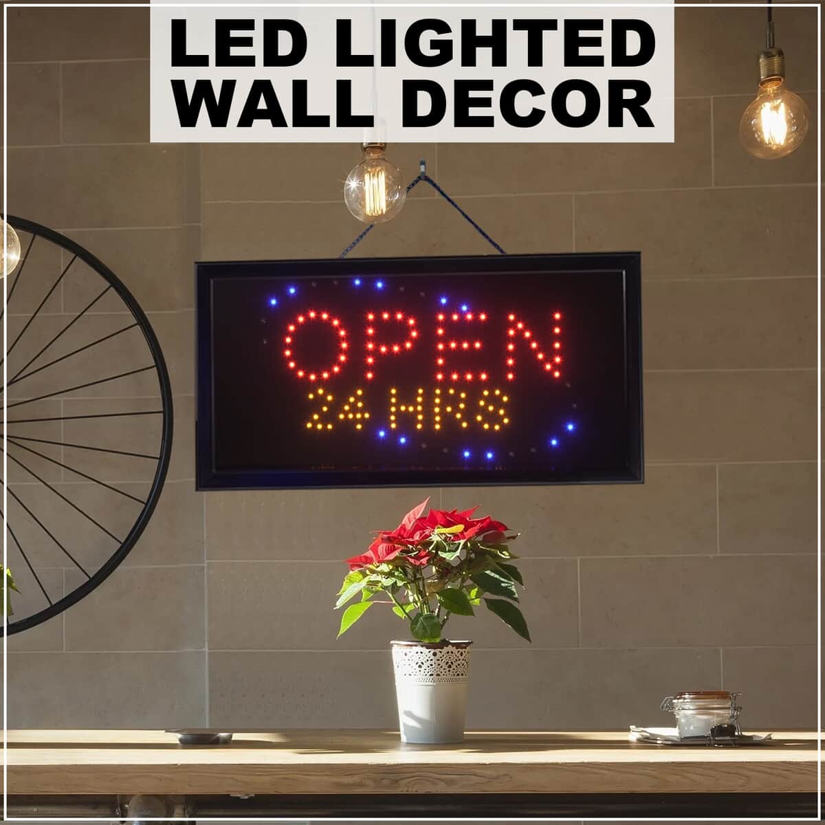 LED SIGN, LIGHTED OPEN 24 HOURS WITH IN LINE SWITCH Wall Decor image number 1