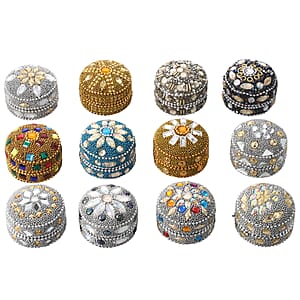 Set of 12 Multi Color Aluminum Beaded Round Ring Boxes