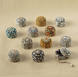 Set of 12 Multi Color Aluminum Beaded Round Ring Boxes