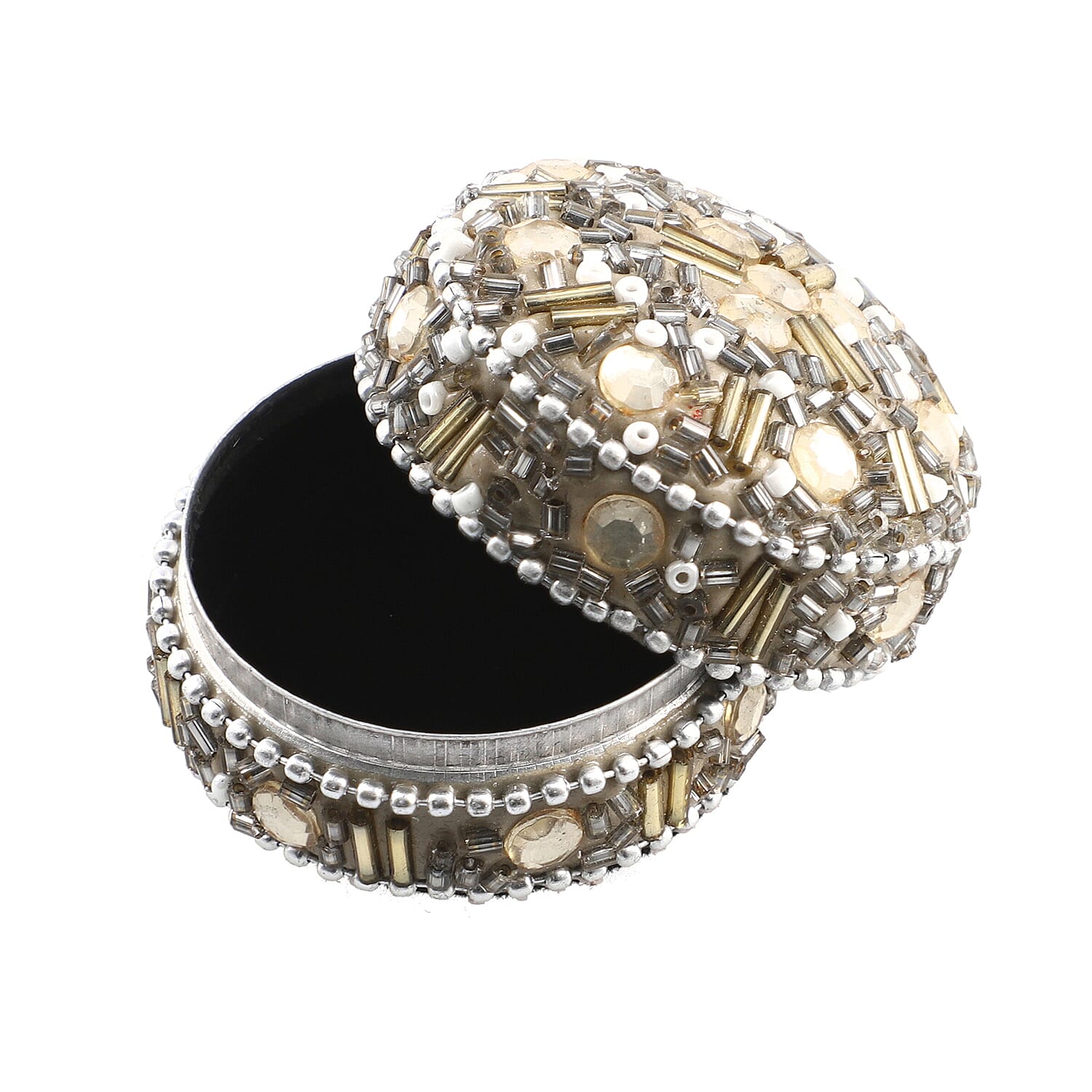Set of 12 Multi Color Aluminum Beaded Round Ring Boxes