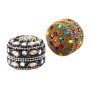 Set of 12 Multi Color Aluminum Beaded Round Ring Boxes