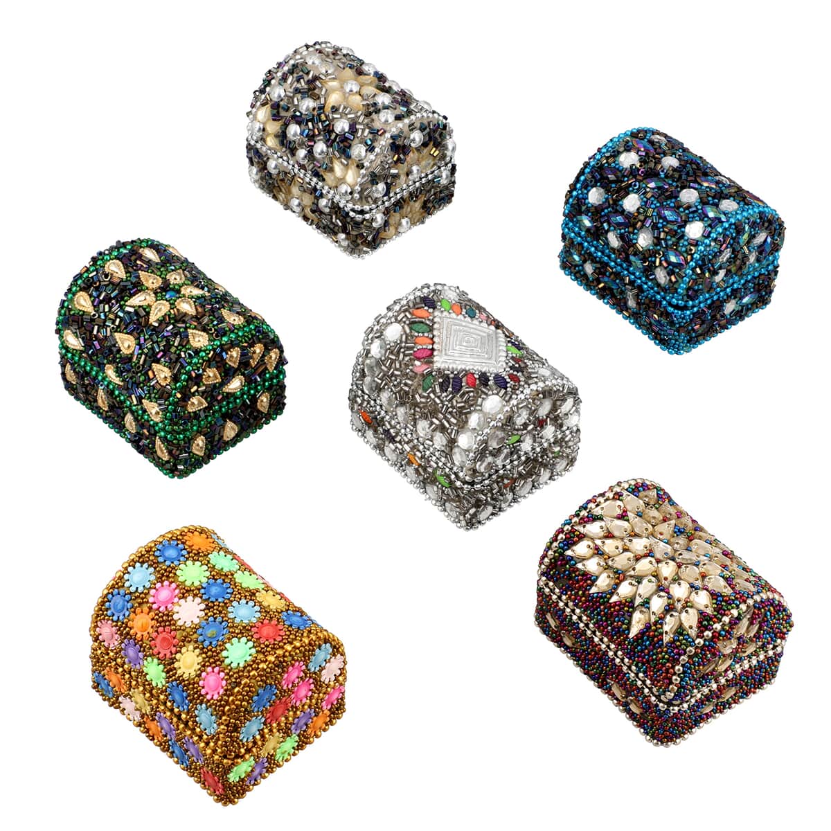 Handcrafted Set of 6 Mini Solid Color Bead Treasure Chest (2"x1.5"x1.5") image number 0
