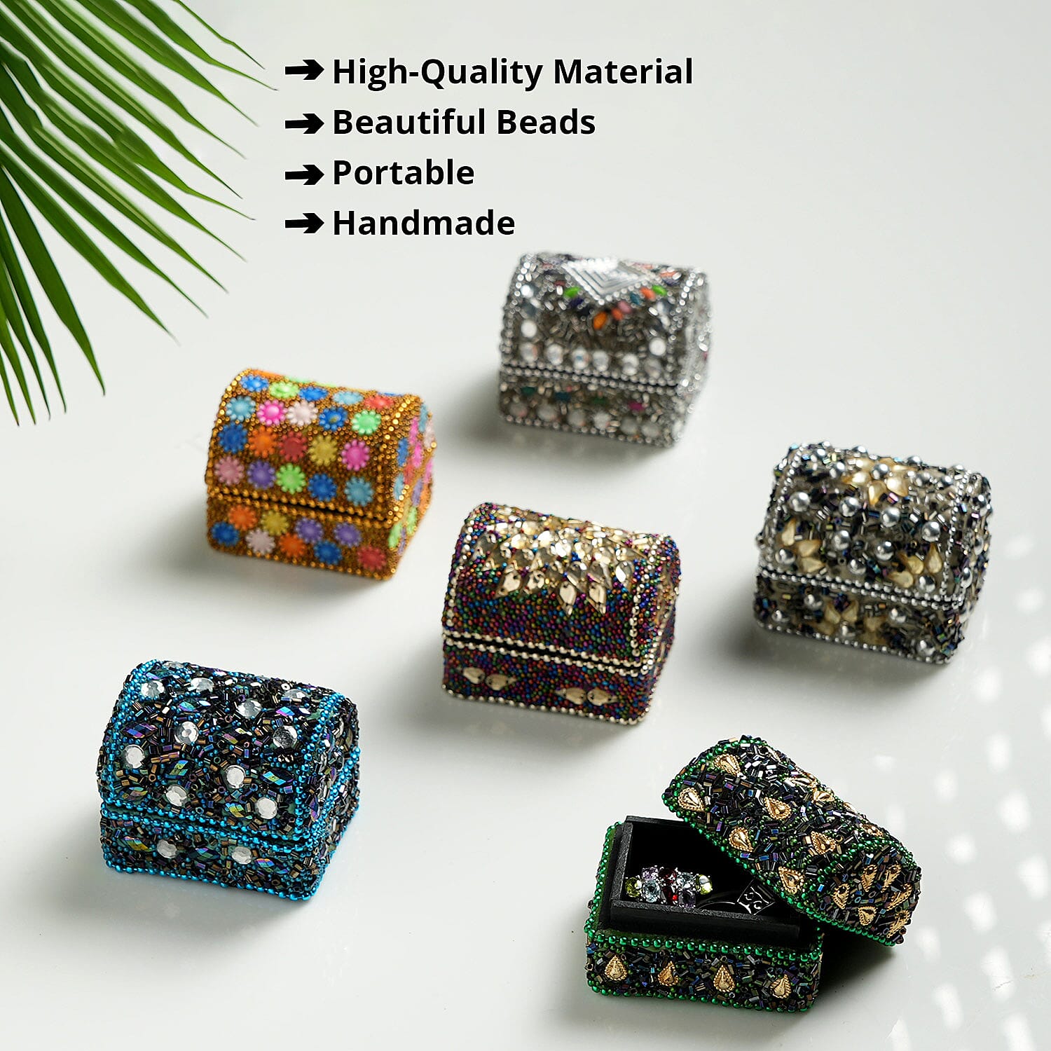 Handcrafted Set of 6 Mini Solid Color Bead Treasure Chest