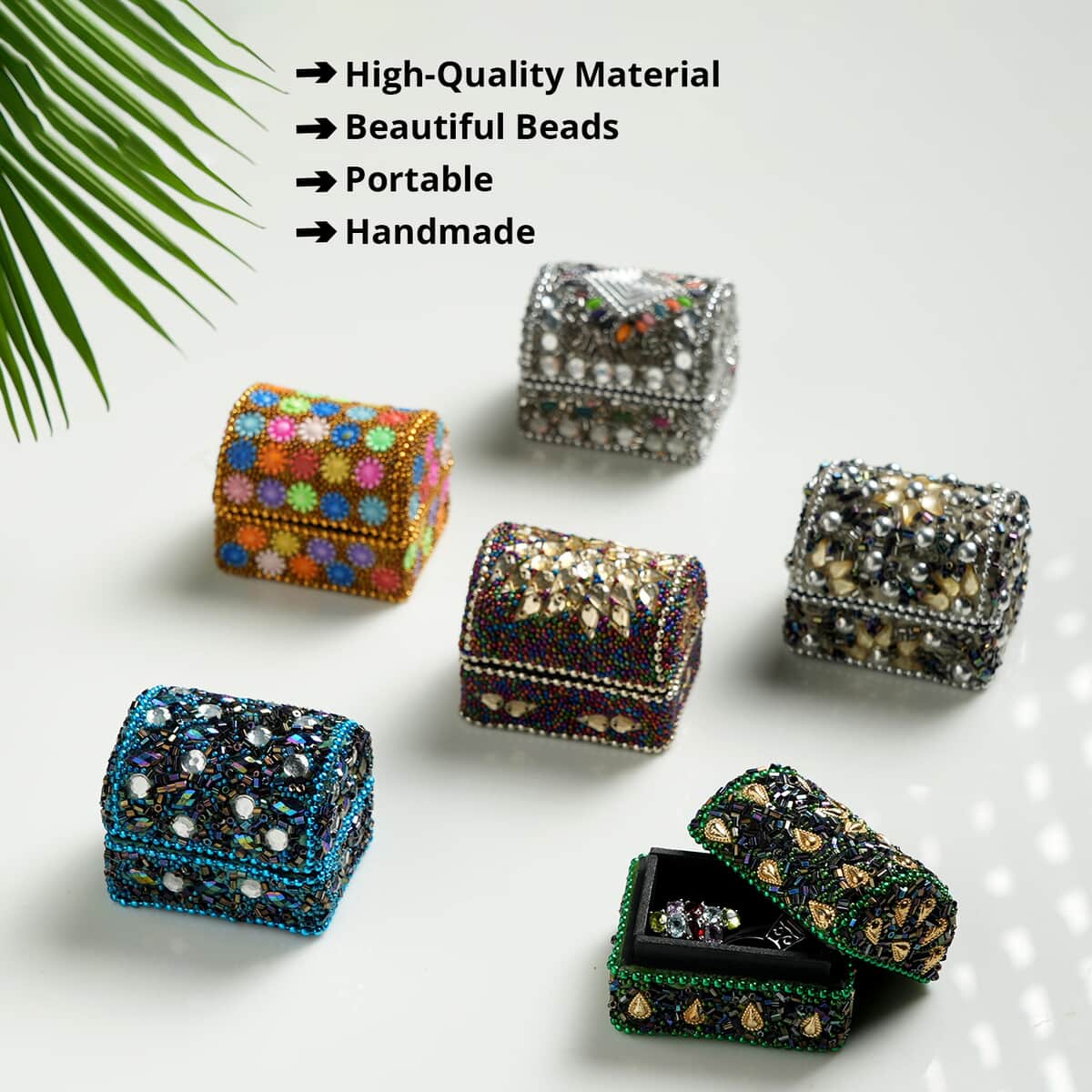 Handcrafted Set of 6 Mini Solid Color Bead Treasure Chest (2"x1.5"x1.5") image number 1