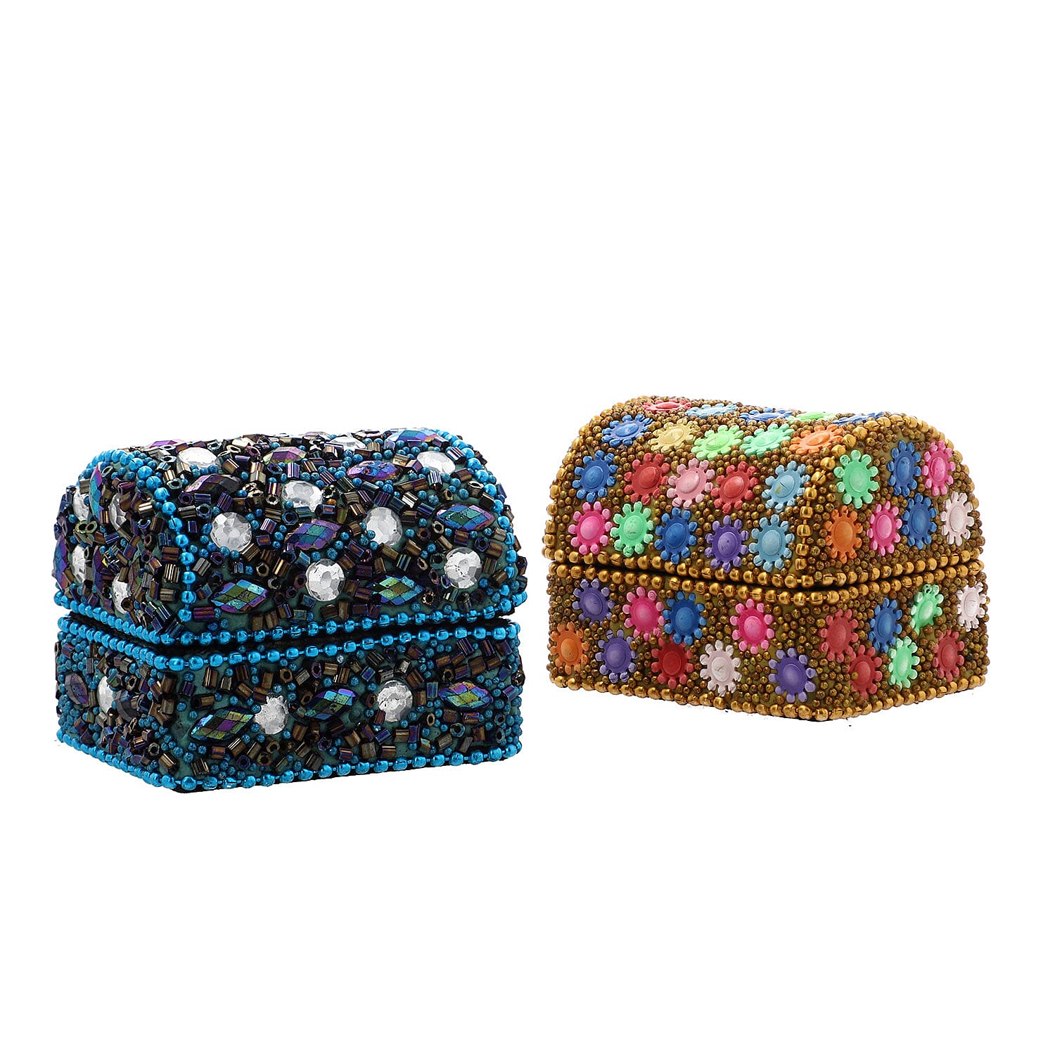 Handcrafted Set of 6 Mini Solid Color Bead Treasure Chest