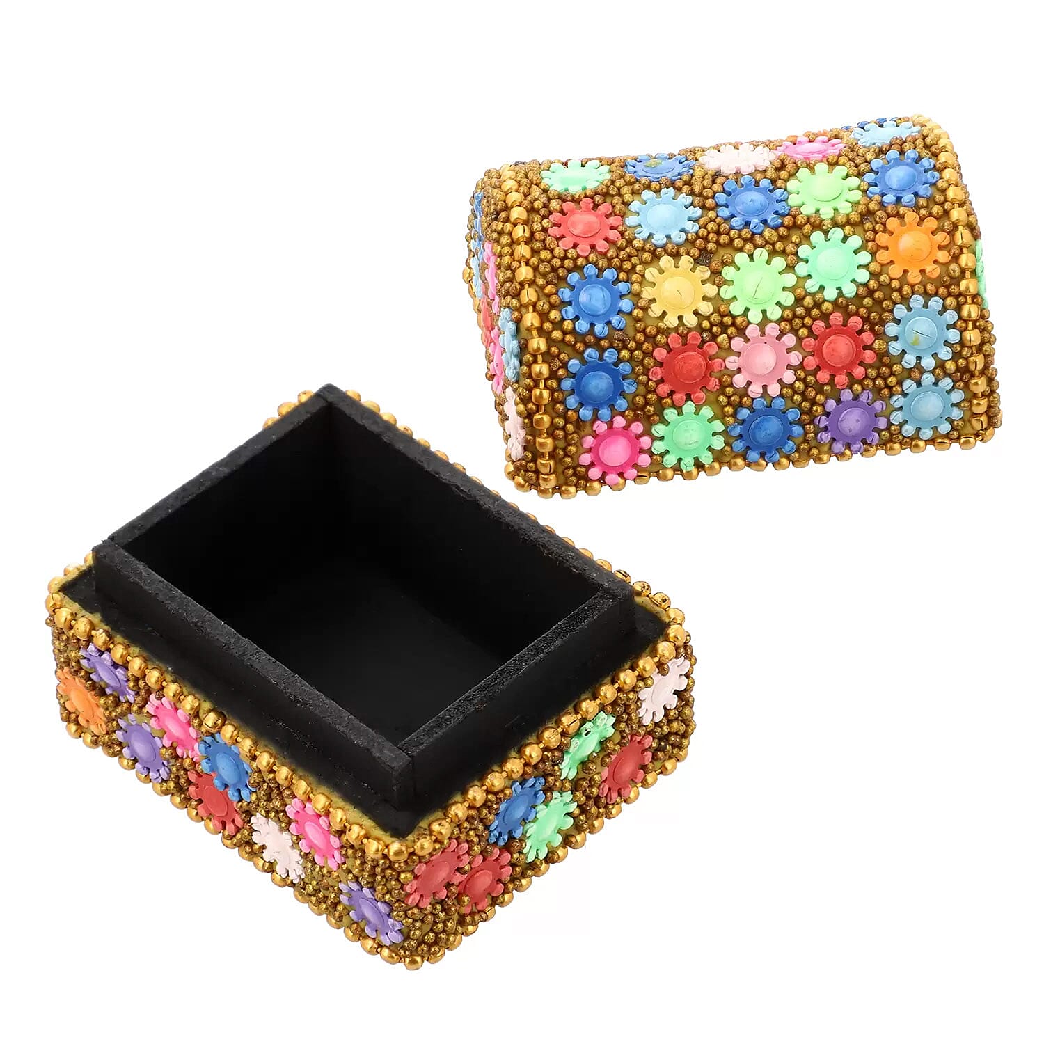Handcrafted Set of 6 Mini Solid Color Bead Treasure Chest